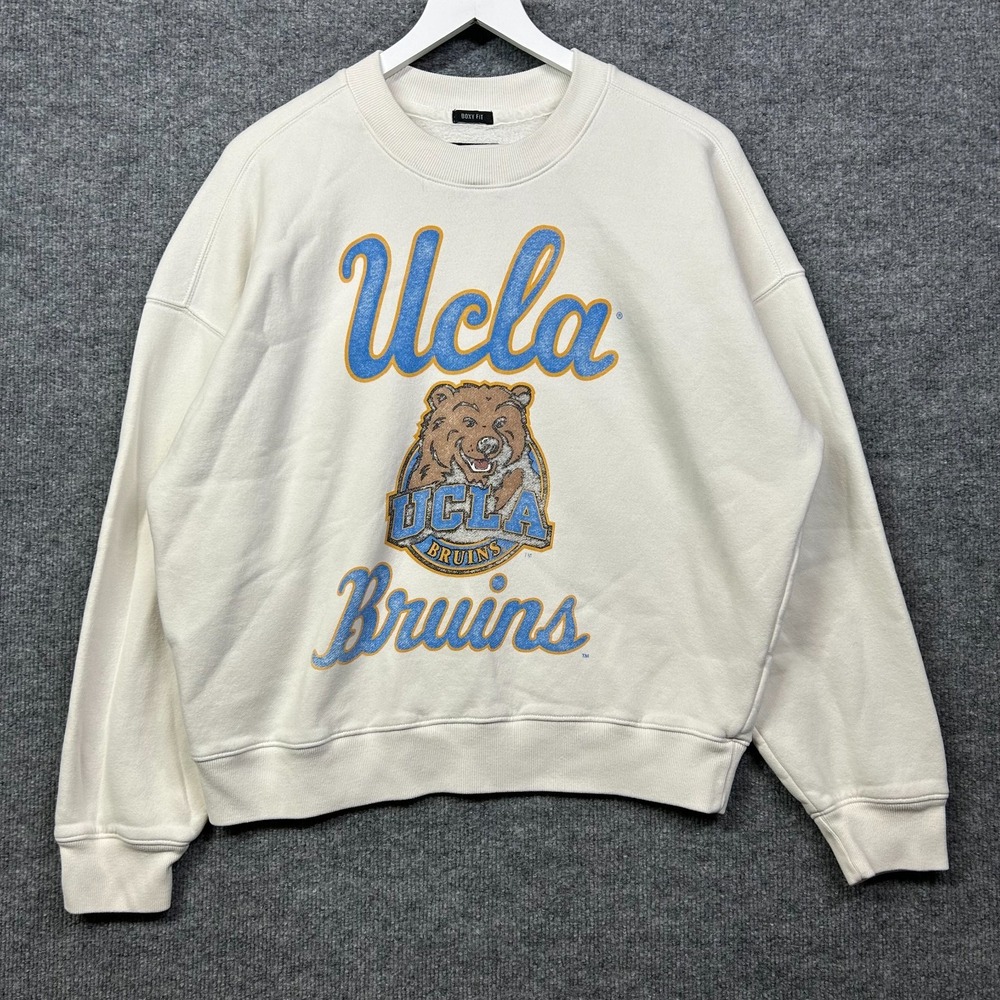 Hollister Blue Boxy Fit Sweatshirt Women's White UCLA Bear Graphic Classic - S